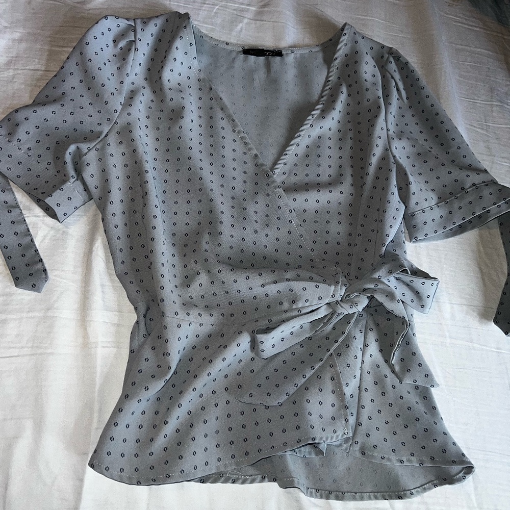 Papermoon wrap blue tie blouse